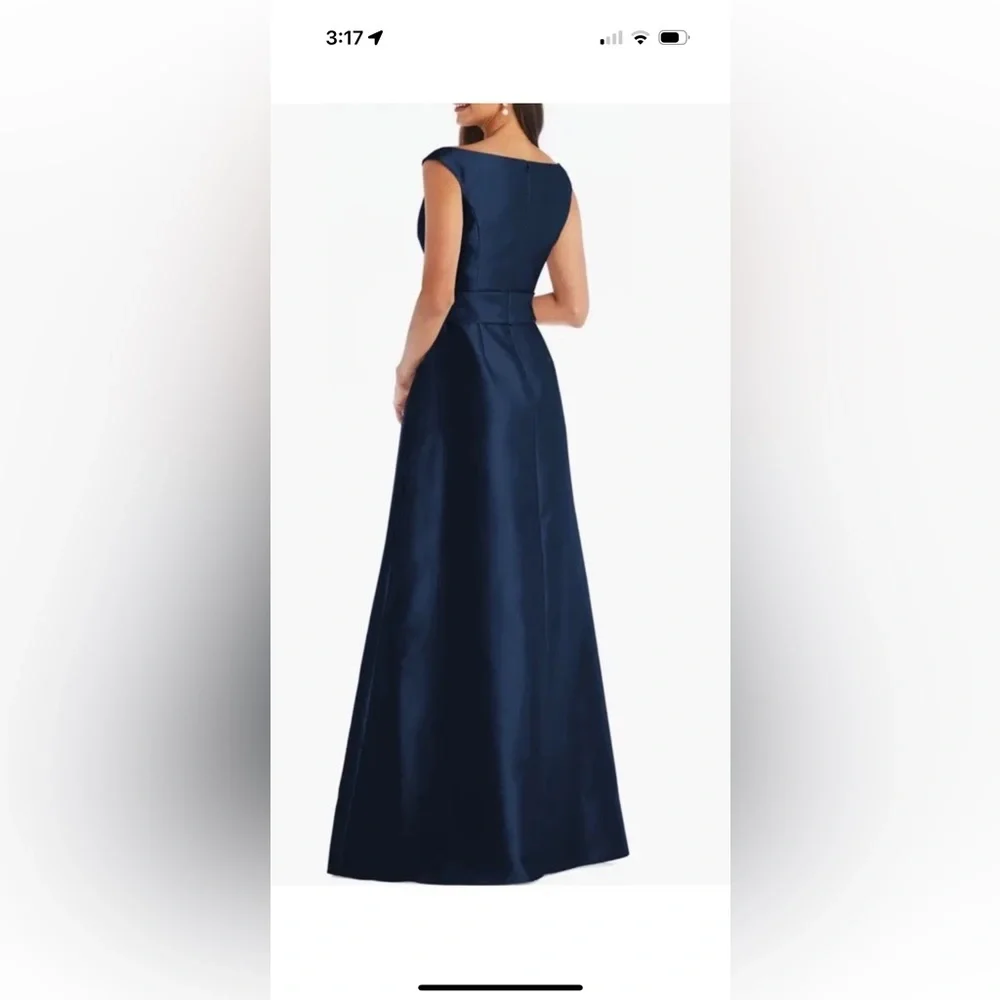 ALFRED SUNG Navy Blue V-Neck Satin Maxi Dress - Picture 2 of 9